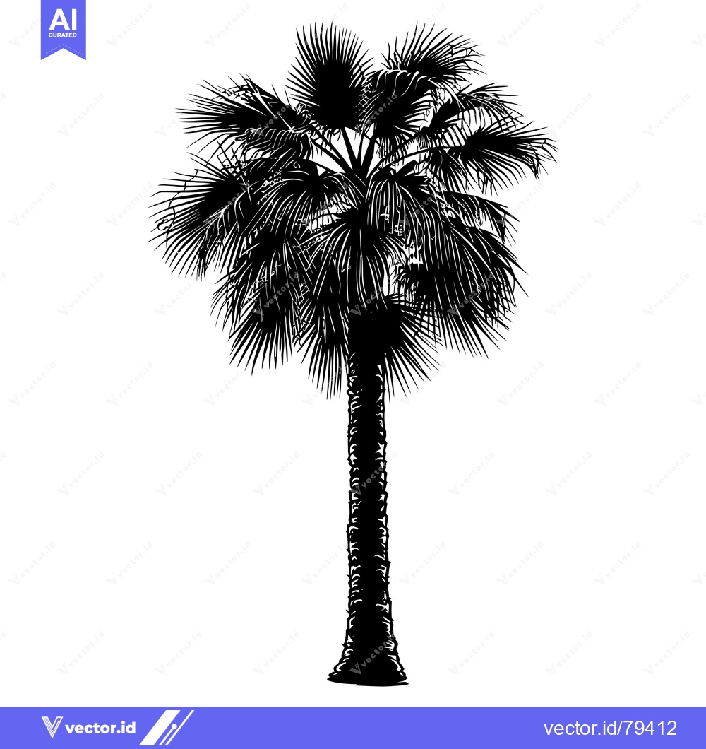 Premium Vector of Black and White Silhouette of a Palm Tree