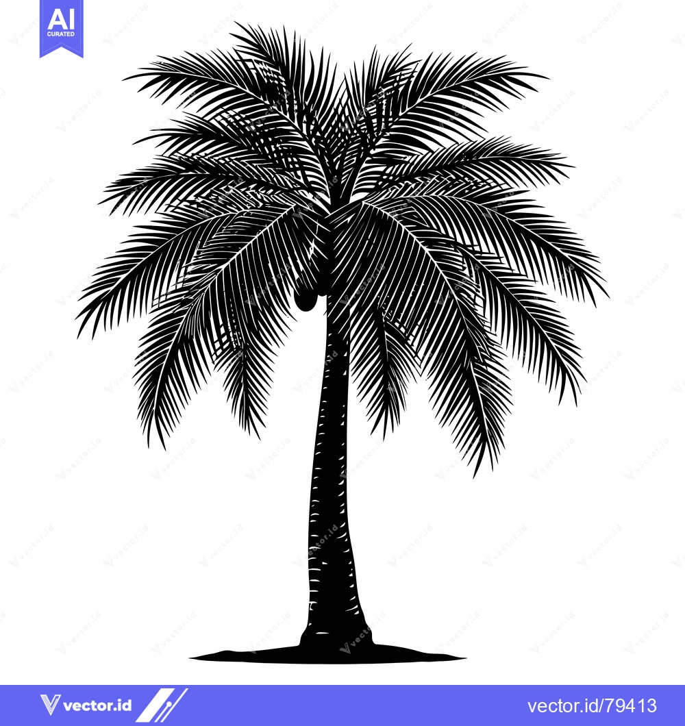 Premium Vector dari Black Silhouette of a Tall Palm Tree with Fronds