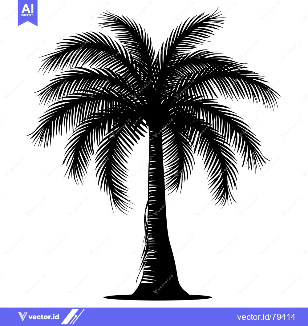 Premium Vector dari Black Silhouette of a Palm Tree with Spreading Fronds