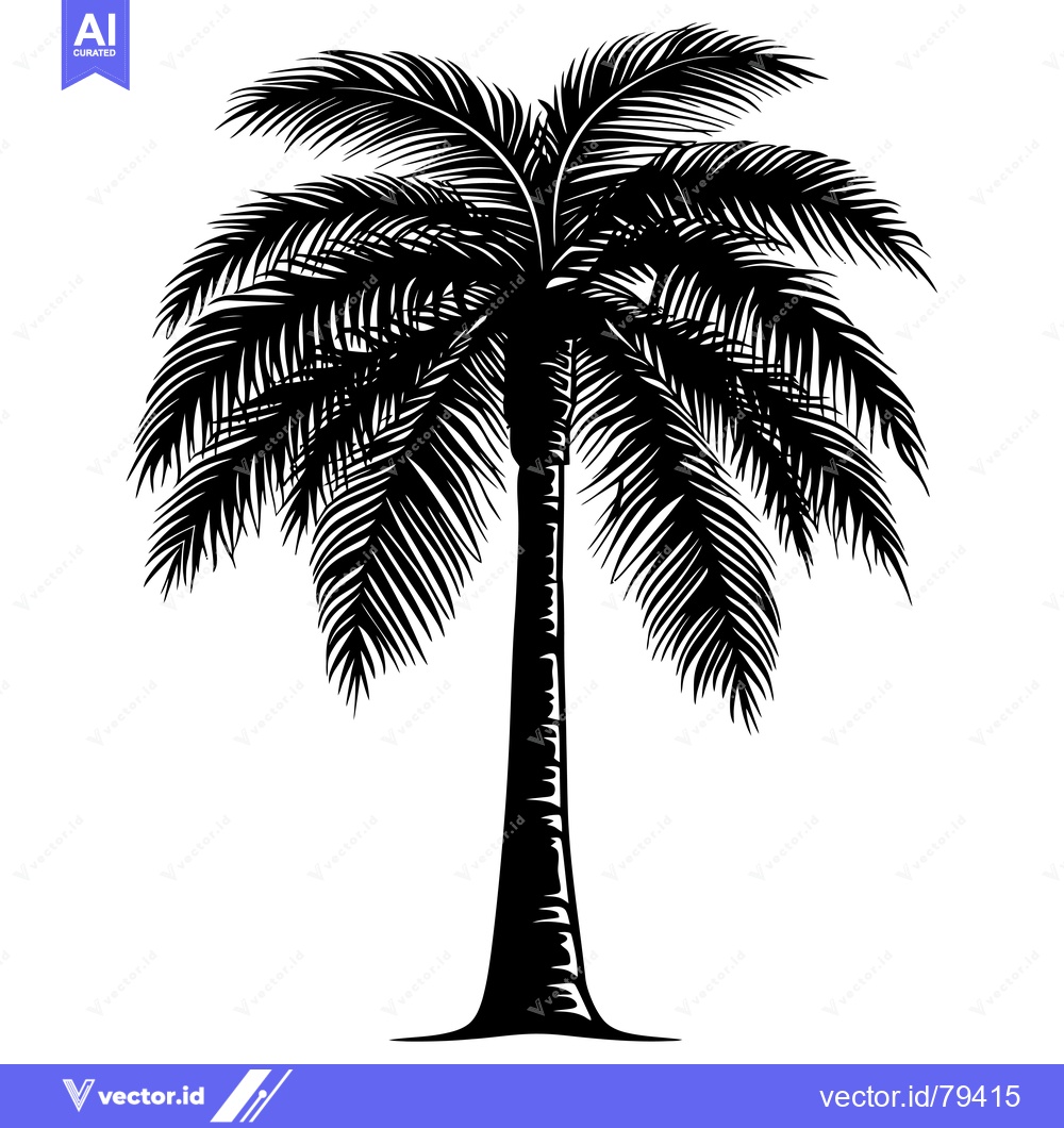 Premium Vector dari A Black Silhouette of a Palm Tree with Spread Fronds
