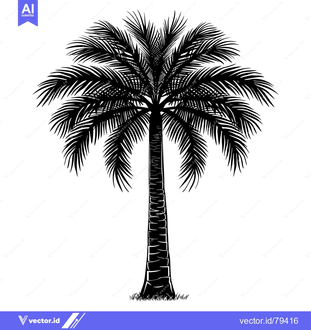 Premium Vector of Black and White Silhouette of a Palm Tree with Fronds