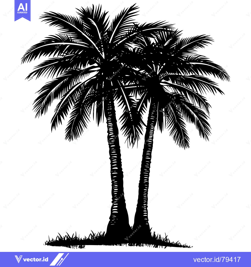 Premium Vector dari Silhouette of Two Palm Trees with Grass at the Base