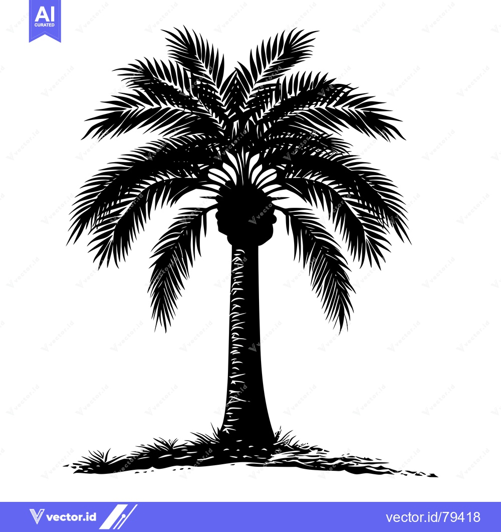 Premium Vector of Black and White Silhouette of a Palm Tree