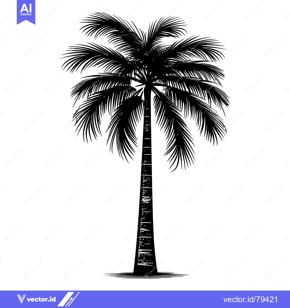 Premium Vector dari Black and White Silhouette of a Palm Tree