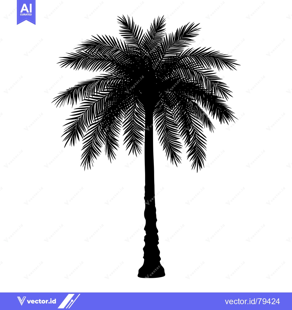 Premium Vector of Black Silhouette of a Palm Tree with Fronds