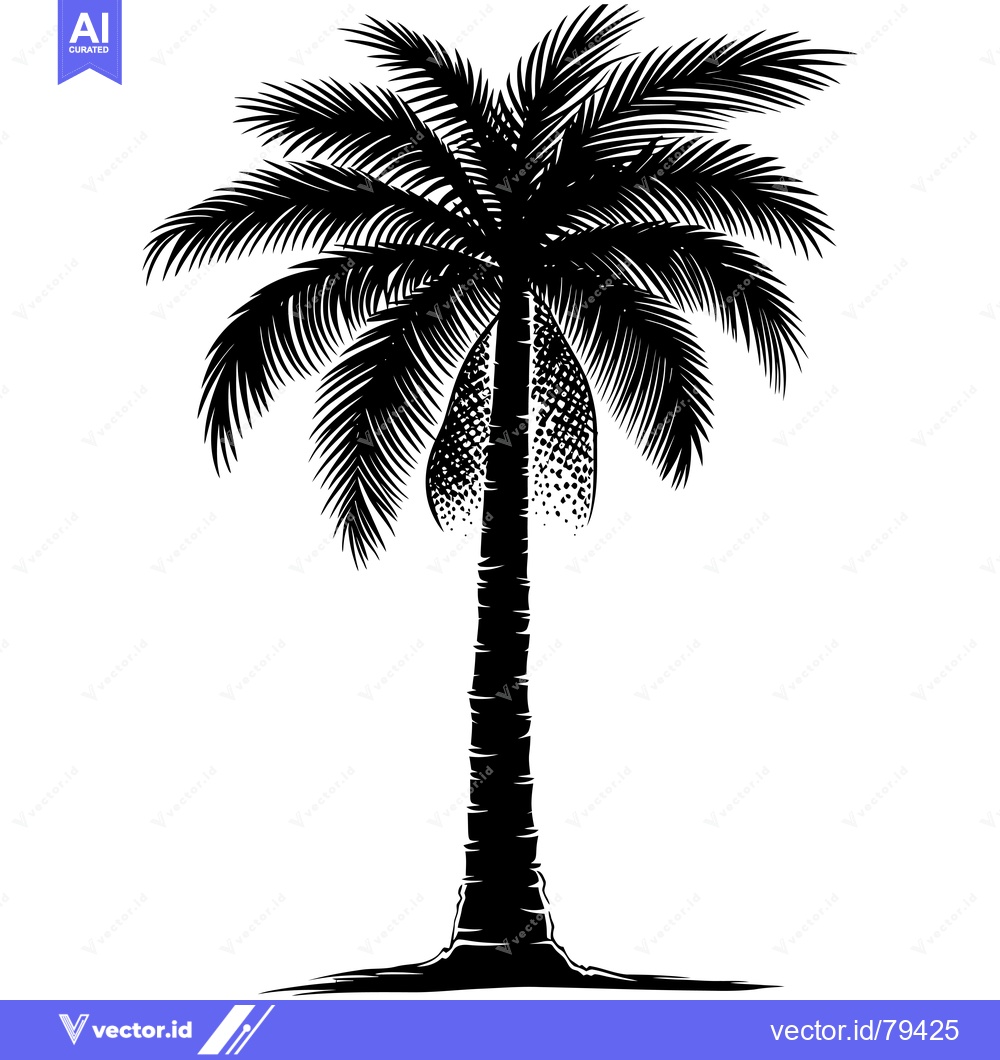Premium Vector dari Black and White Silhouette of a Palm Tree with a Coconut