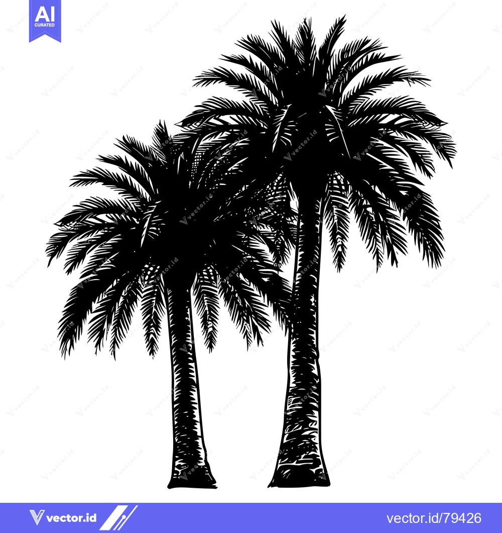 Premium Vector dari Black and White Silhouette of Two Palm Trees