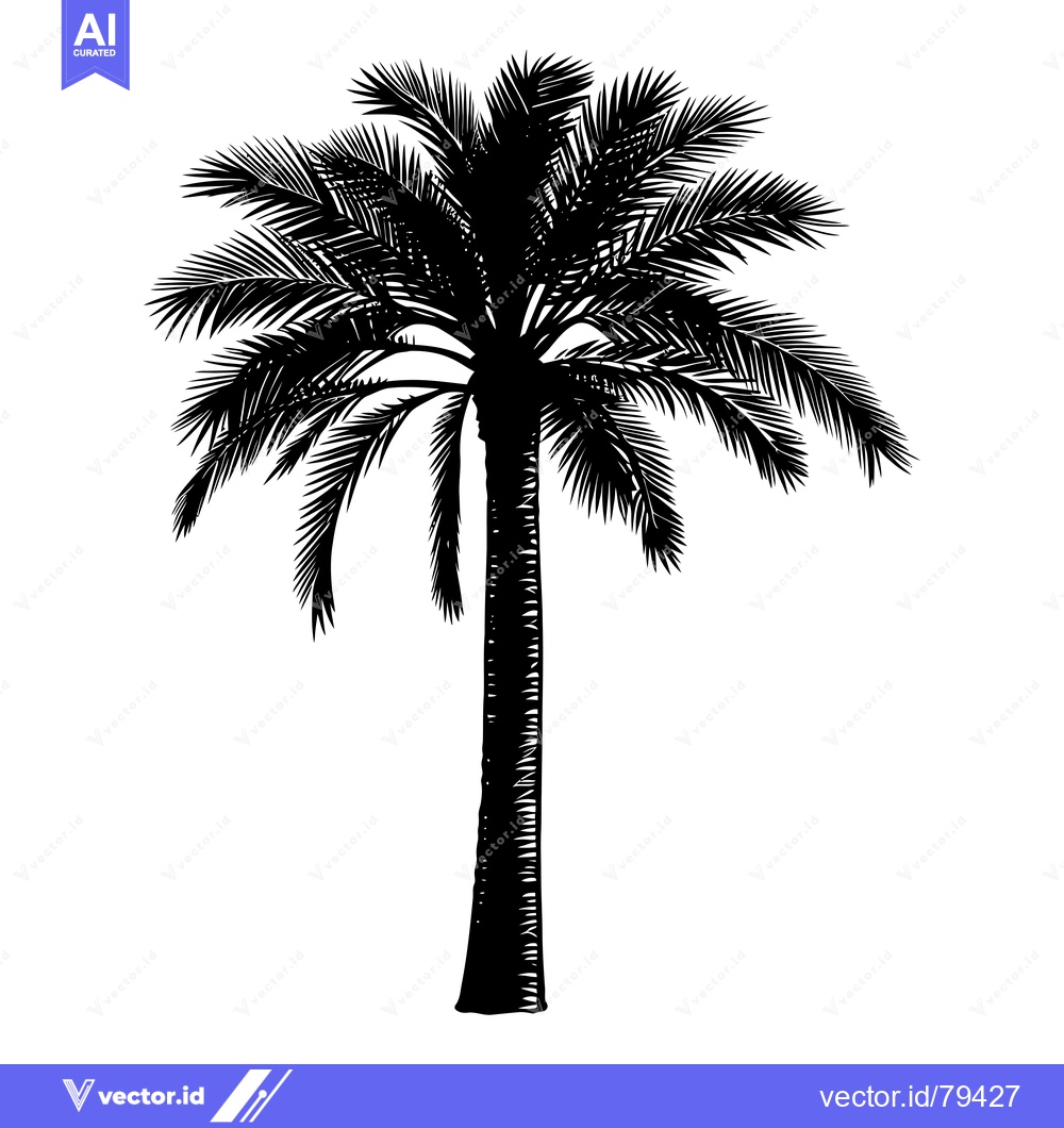 Premium Vector of Black and white silhouette of a tall palm tree