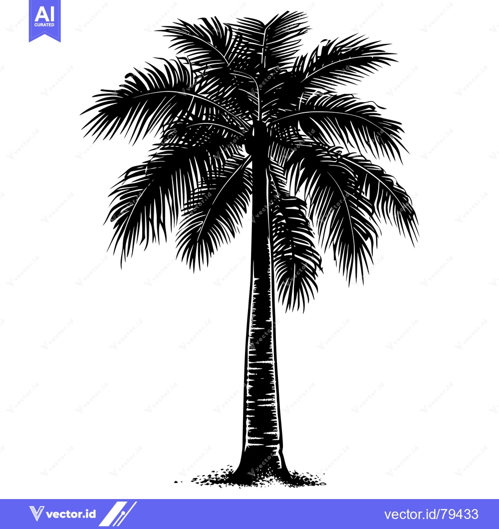 Premium Vector dari Black and white silhouette of a palm tree