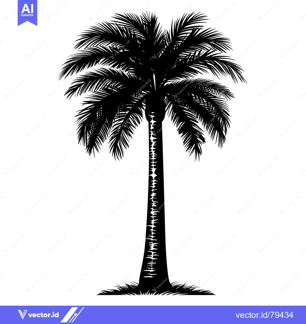 Premium Vector of Black and White Silhouette of a Single Palm Tree