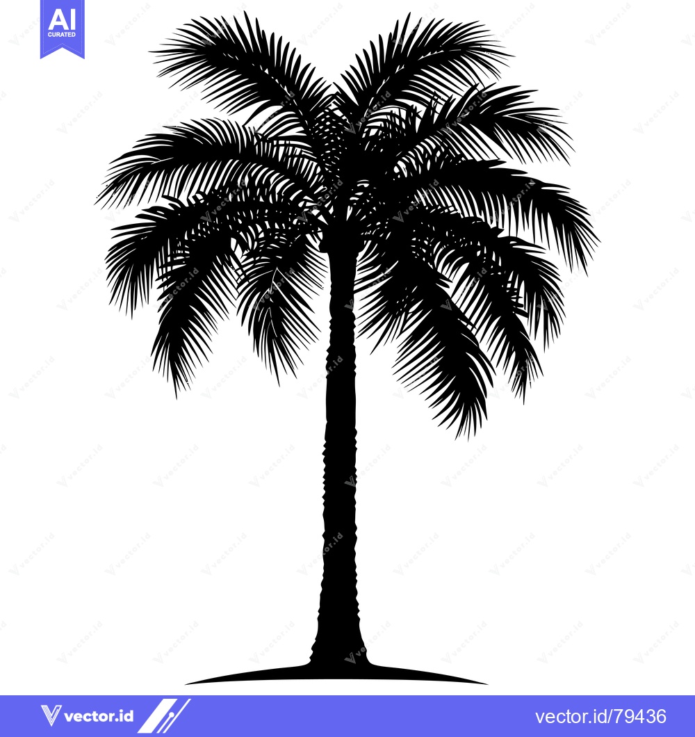 Premium Vector of A Single Palm Tree Silhouette Against a White Background