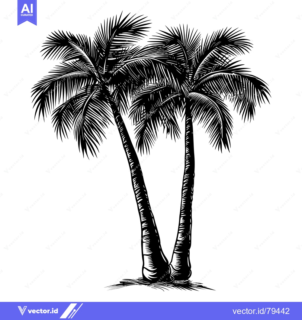 Premium Vector of Black and White Illustration of Two Palm Trees
