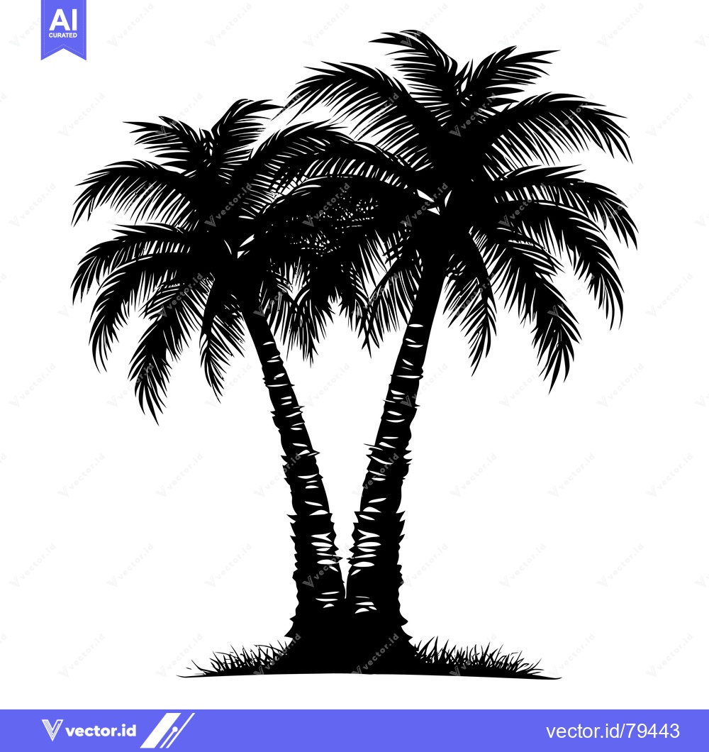 Premium Vector dari Silhouette of Two Palm Trees with Grass at the Base
