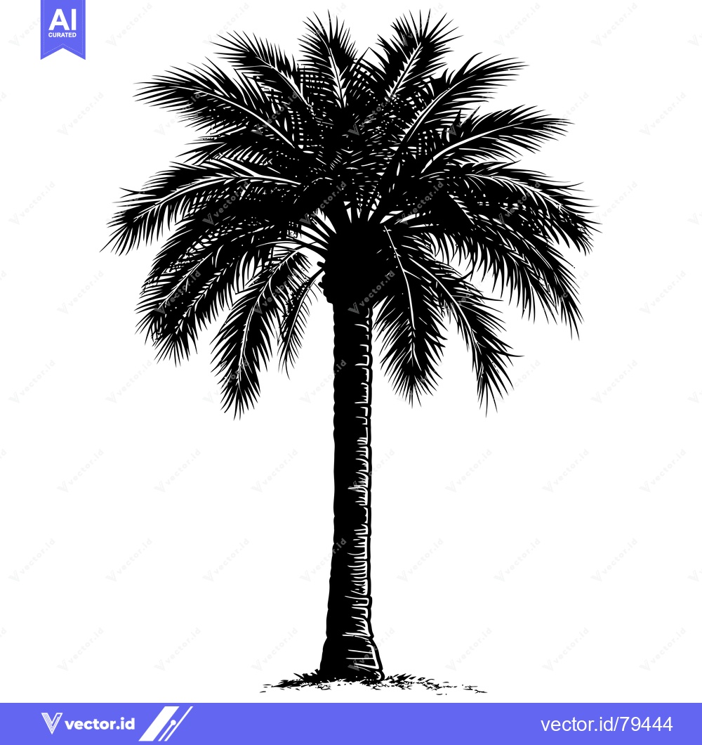 Premium Vector of Black and White Silhouette of a Palm Tree