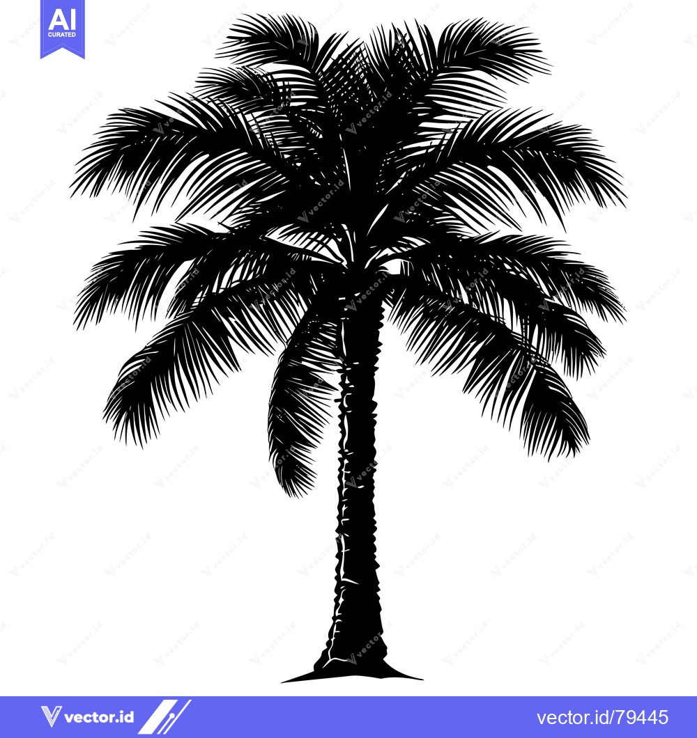 Premium Vector of Black and White Silhouette of a Palm Tree