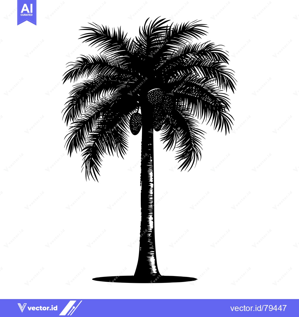 Premium Vector of Black and White Illustration of a Palm Tree with Coconuts