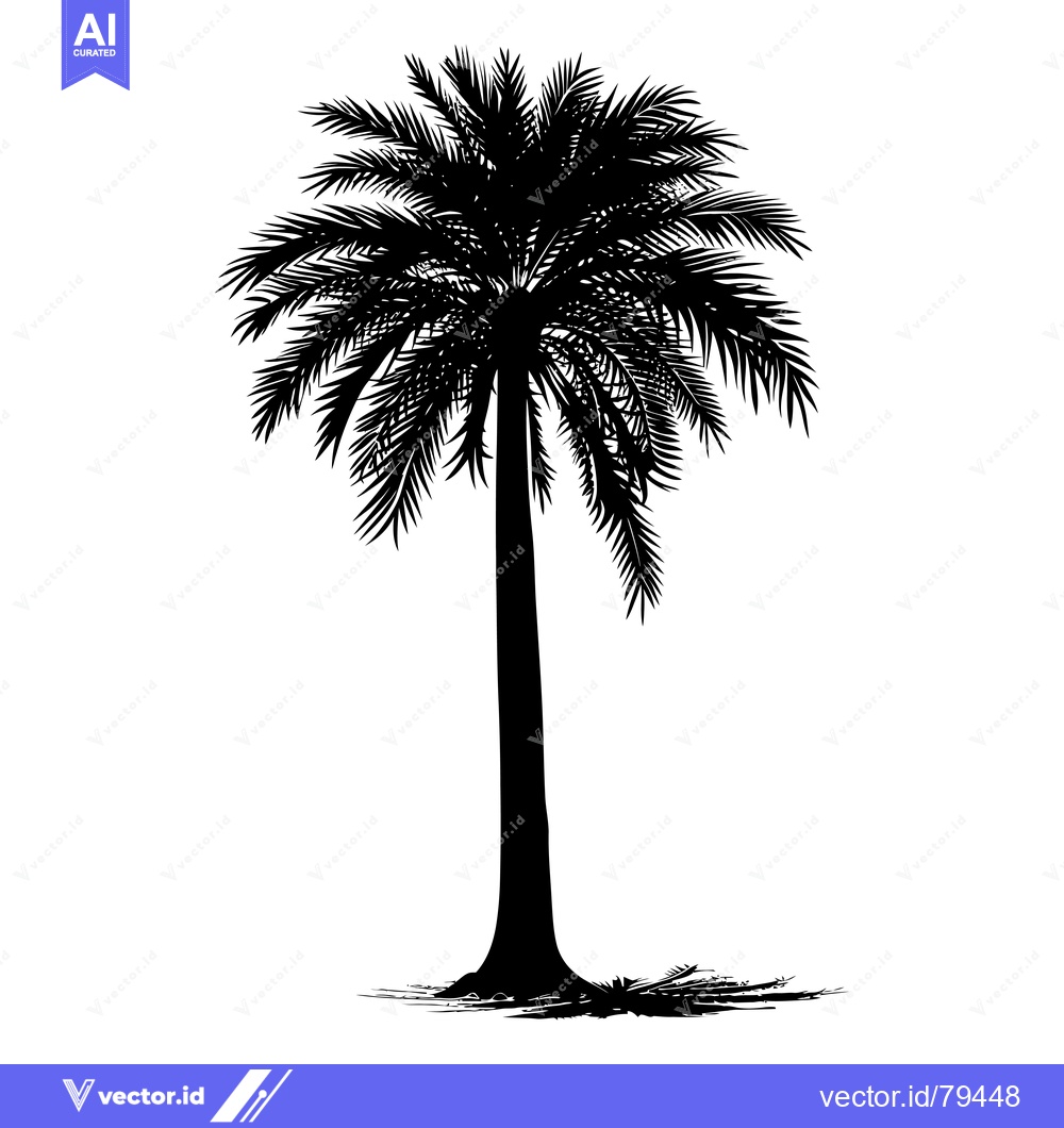 Premium Vector dari Black and White Silhouette of a Palm Tree with Lush Foliage