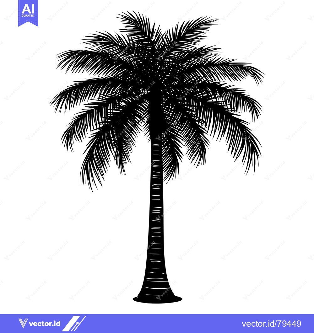 Premium Vector of Black and White Silhouette of a Single Palm Tree