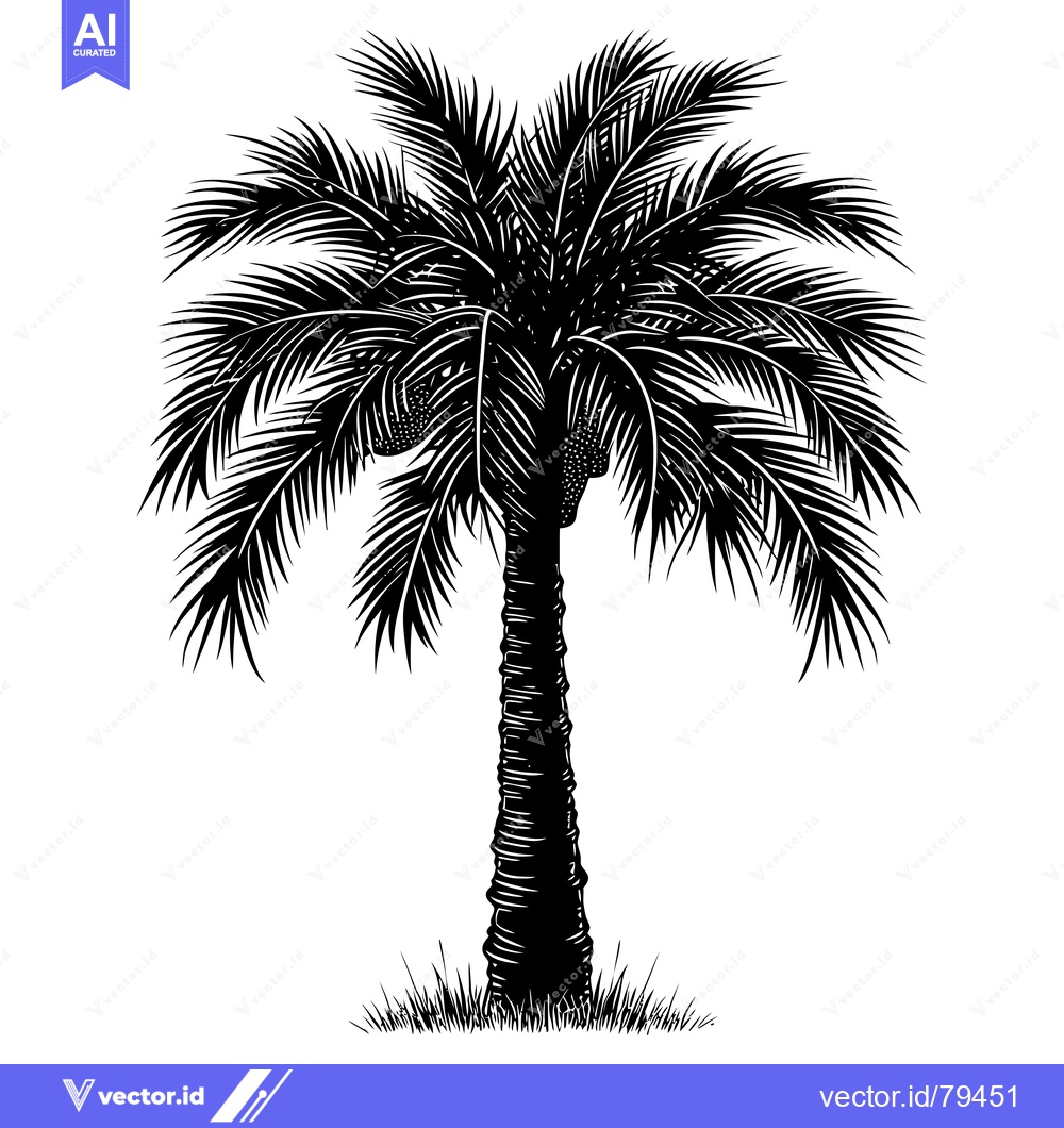 Premium Vector dari Silhouette of a Tall Palm Tree with Fronds