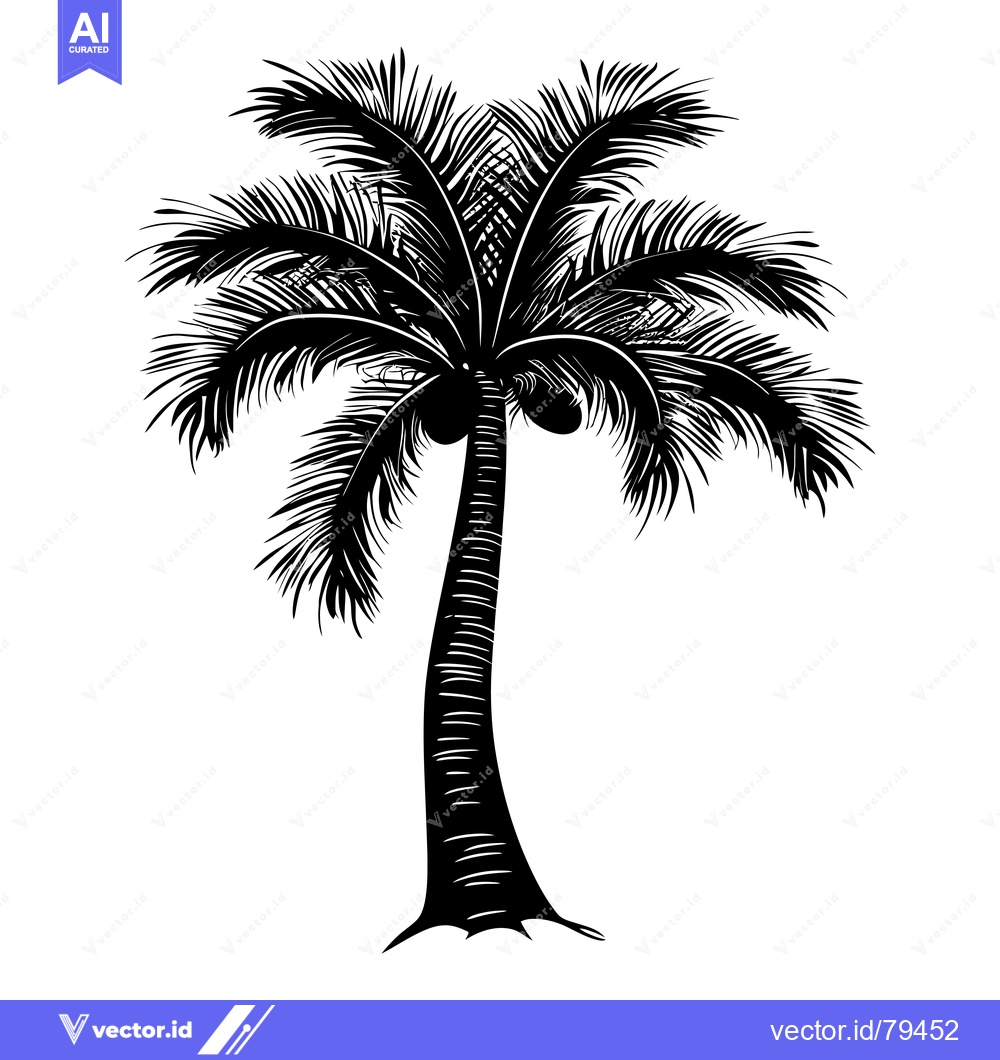 Premium Vector of Black and White Silhouette of a Palm Tree with Coconuts