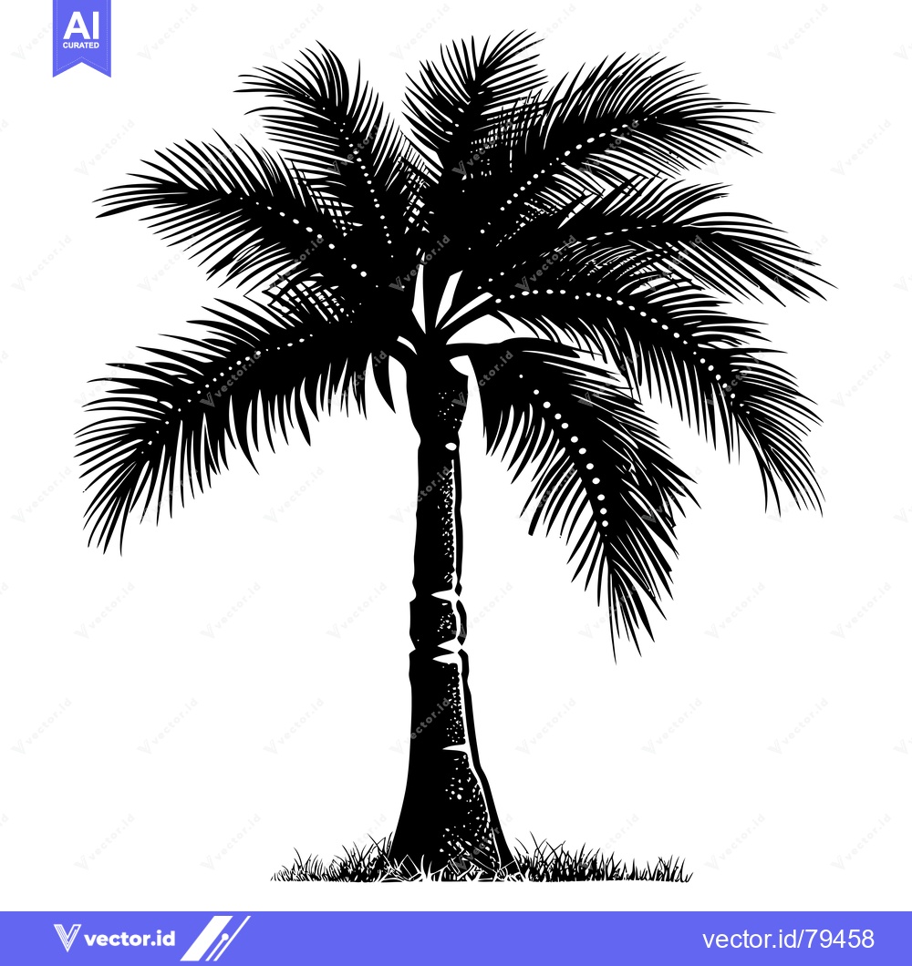 Premium Vector dari Black and White Silhouette of a Palm Tree with Grass at the Base