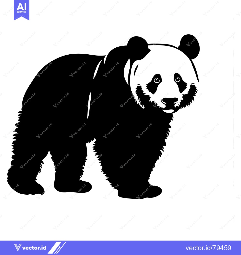 Premium Vector of Black and White Silhouette of a Standing Panda Bear
