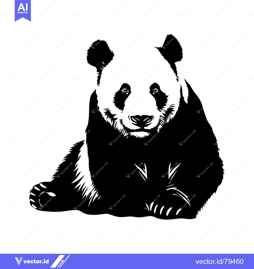 Premium Vector dari Black and White Illustration of a Panda Bear Sitting