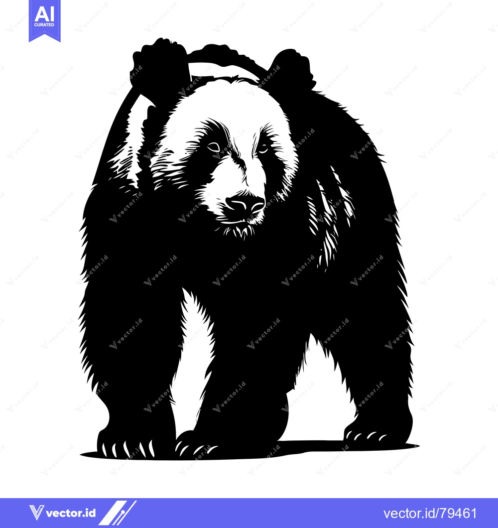 Premium Vector of A Black and White Illustration of a Standing Bear