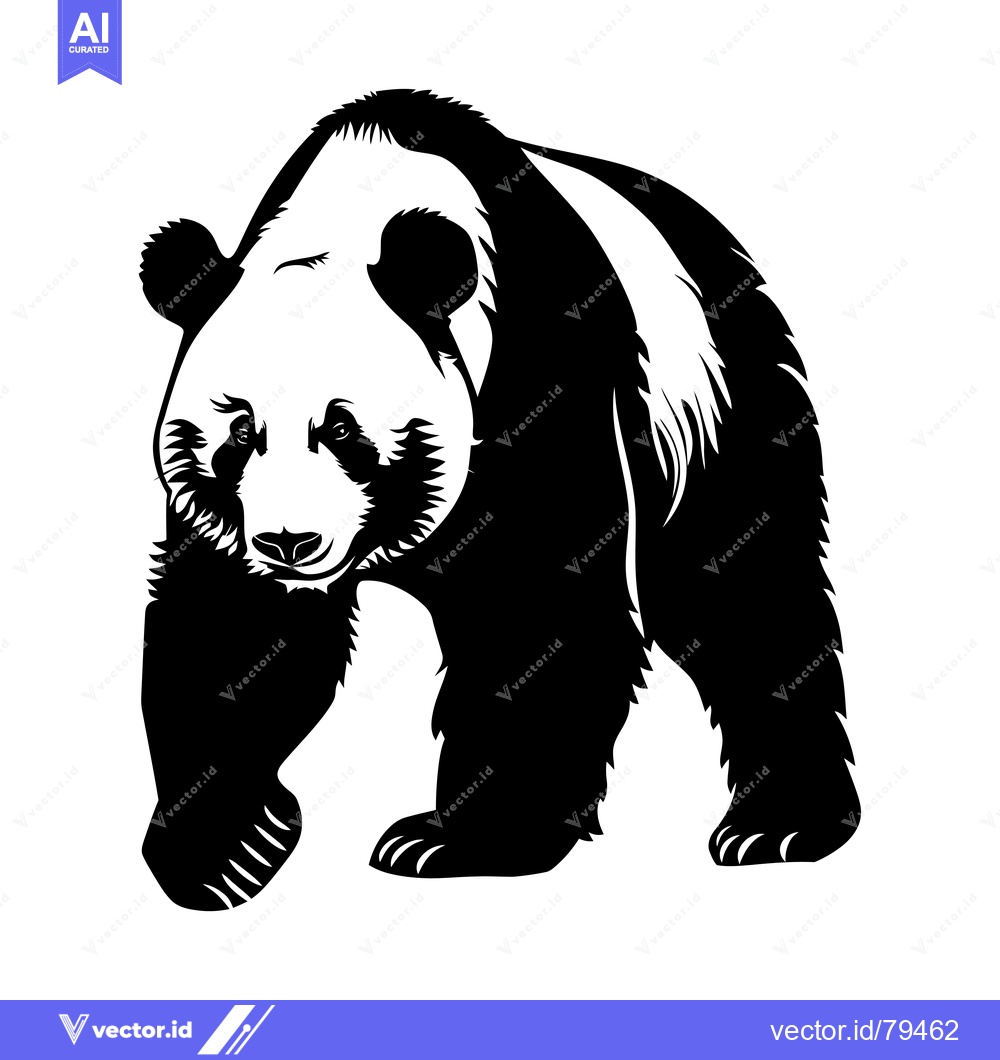 Premium Vector of Black and White Silhouette of a Standing Panda Bear