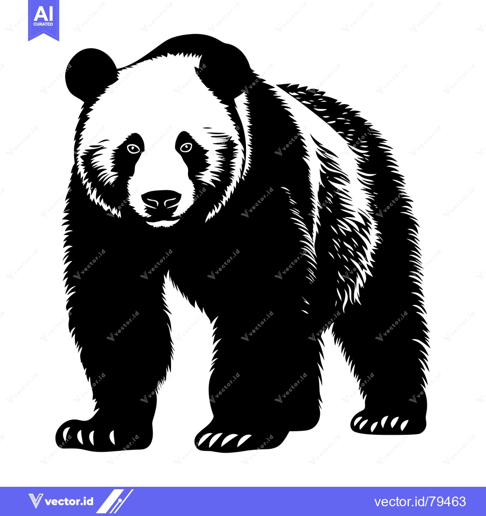 Premium Vector dari Black and White Illustration of a Standing Panda Bear
