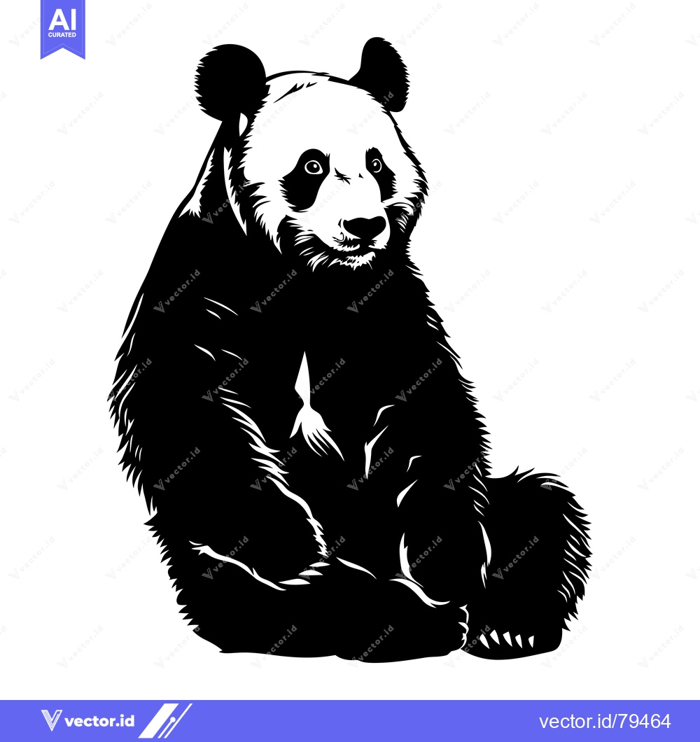 Premium Vector dari Black and White Illustration of a Sitting Panda Bear