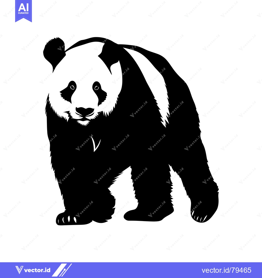Premium Vector of Black and White Silhouette of a Panda Bear