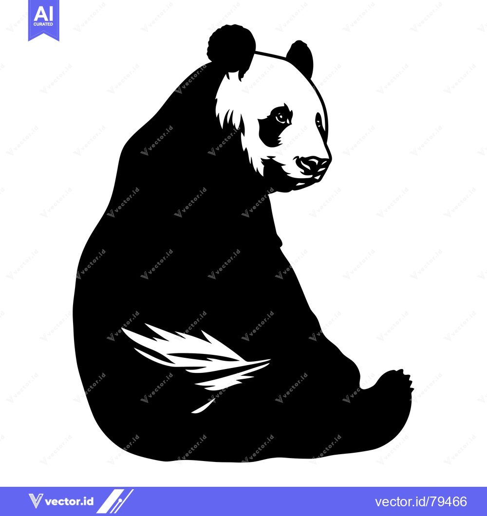 Premium Vector of Black and White Silhouette of a Sitting Panda Bear
