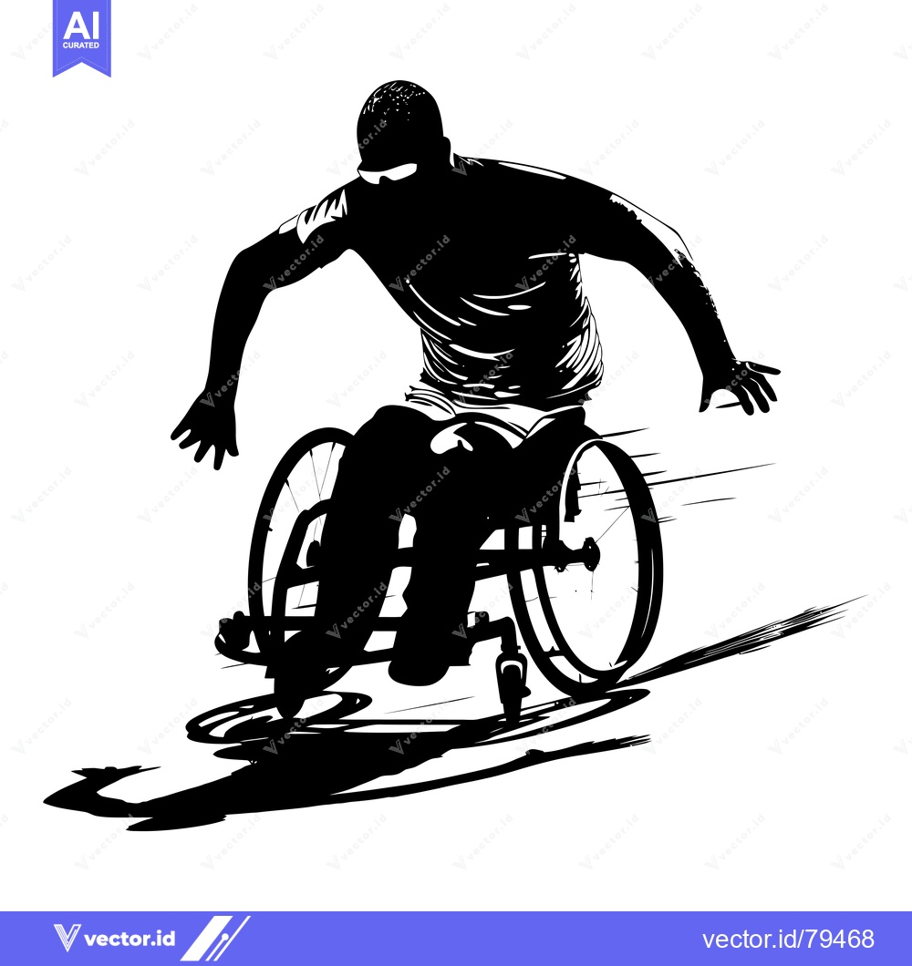 Premium Vector of Black and white silhouette of a person in a wheelchair moving quickly