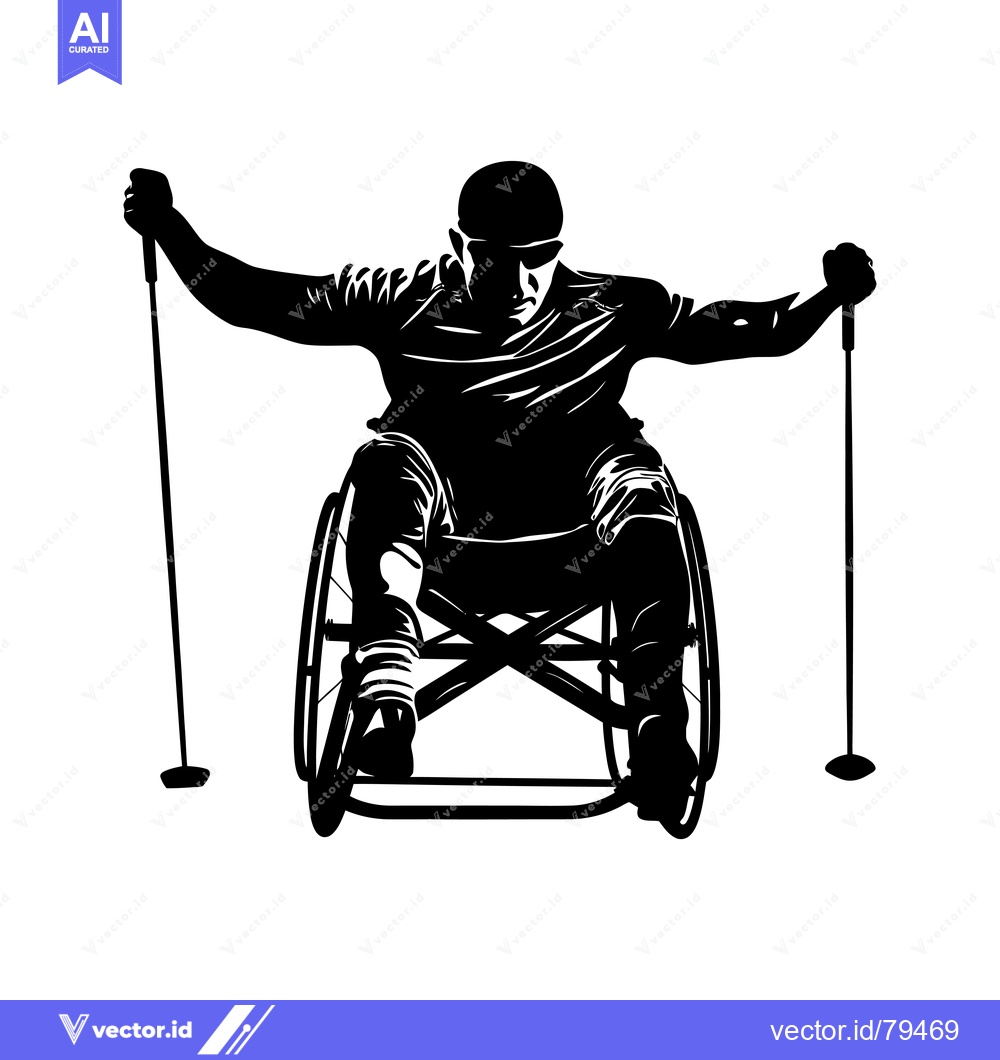 Premium Vector of Silhouette of a Man in a Wheelchair Using Trekking Poles