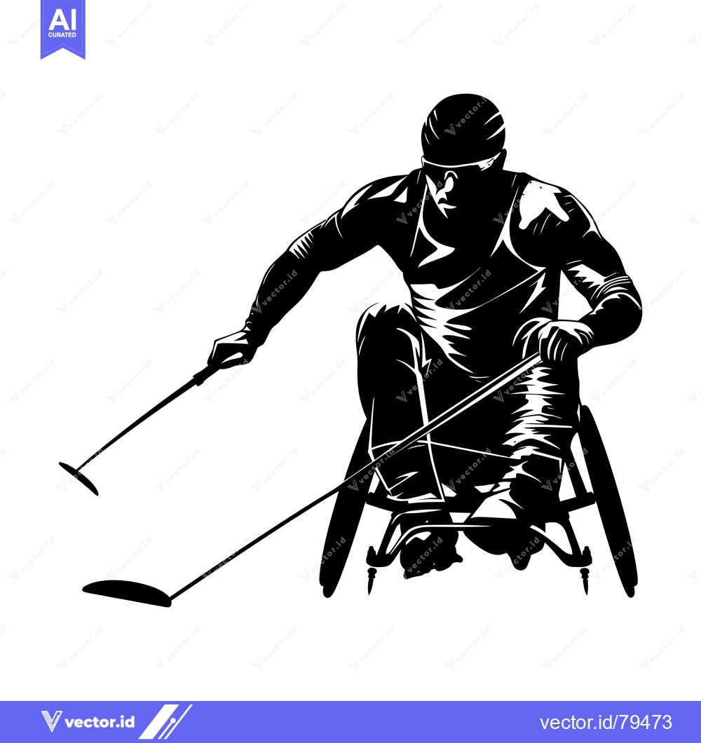 Premium Vector dari Silhouette of a Disabled Athlete in a Wheelchair Using Ski Poles
