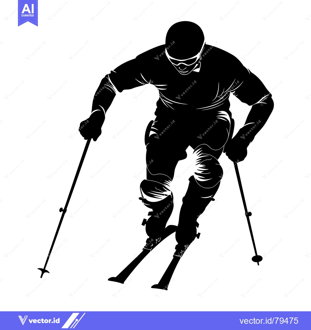 Premium Vector dari Silhouette of a skier in mid-air, gliding on skis