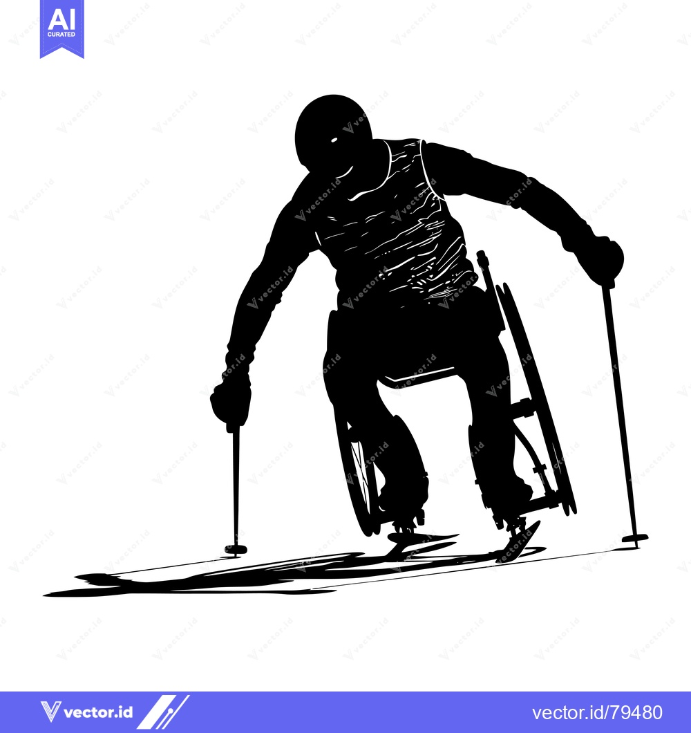 Premium Vector of A Silhouette of a Disabled Athlete Skiing on a Wheelchair