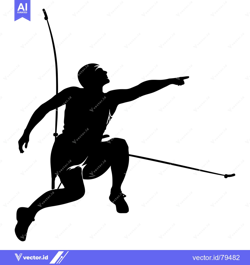Premium Vector of Silhouette of a pole vaulter in mid-jump, pointing with outstretched a