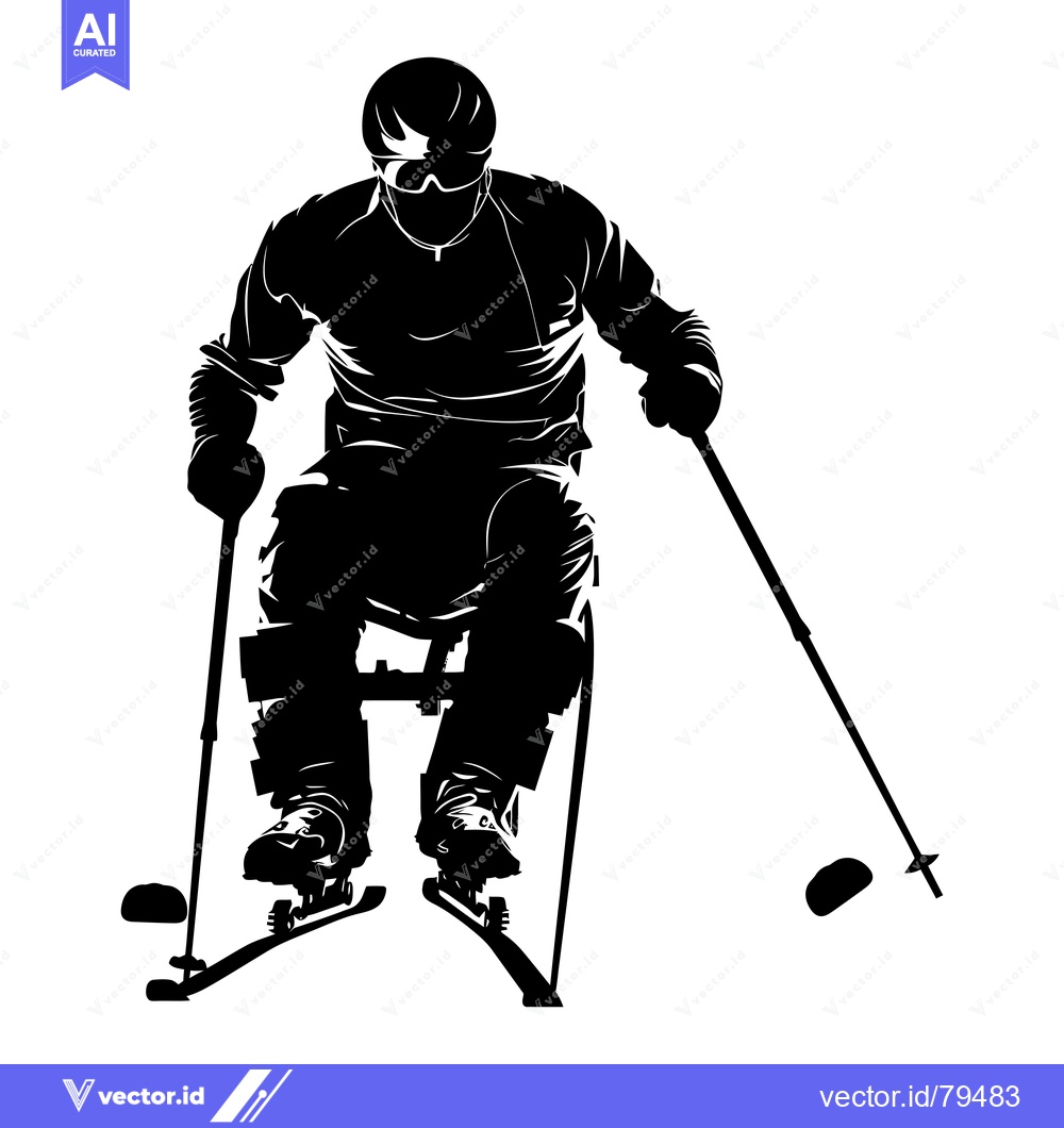 Premium Vector dari Silhouette of a disabled skier racing down a slope