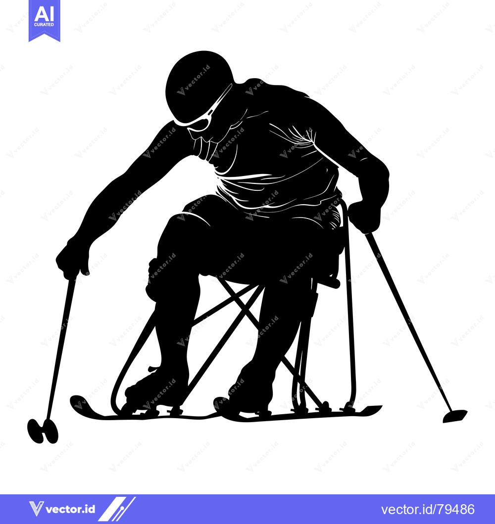 Premium Vector dari Silhouette of a Disabled Athlete Skiing in a Wheelchair