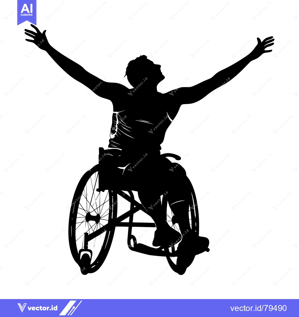 Premium Vector dari Silhouette of a Wheelchair Athlete Raising Their Arms in Triumph
