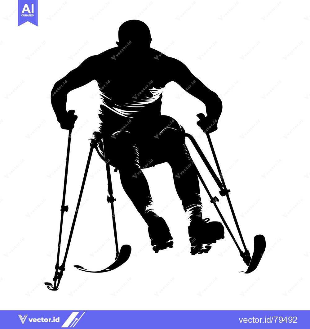 Premium Vector of Silhouette of a Disabled Athlete Skiing with Two Sticks