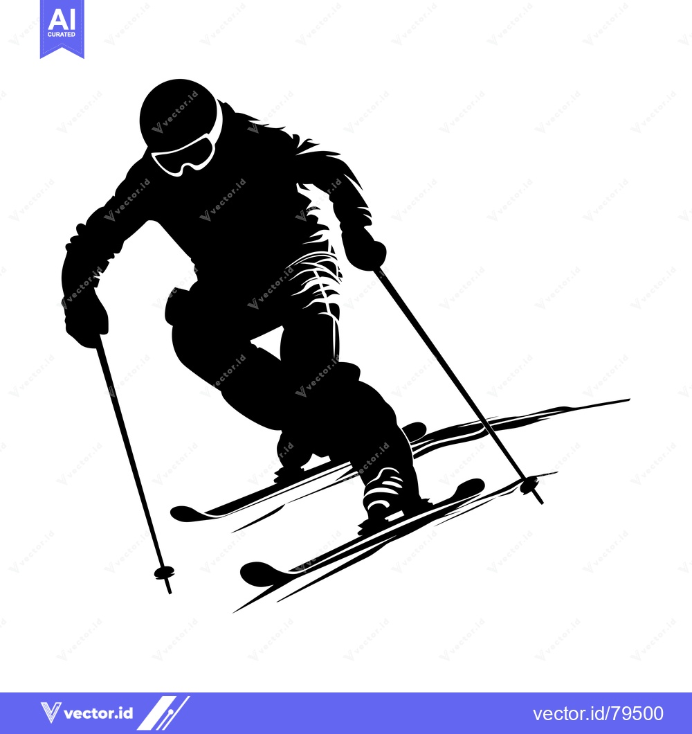 Premium Vector dari Black and White Silhouette of a Skier Downhill