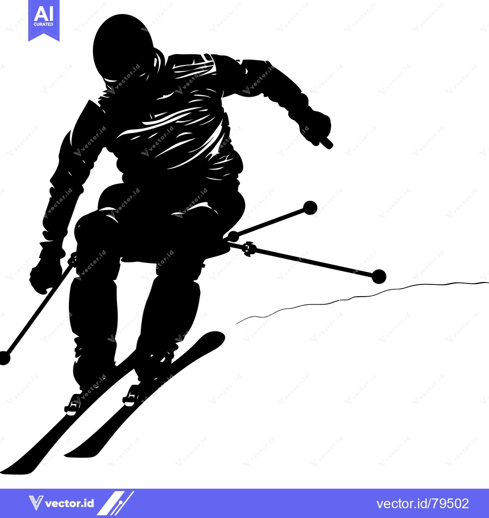 Premium Vector dari Silhouette of a skier in mid-air, descending a slope with skis and pol