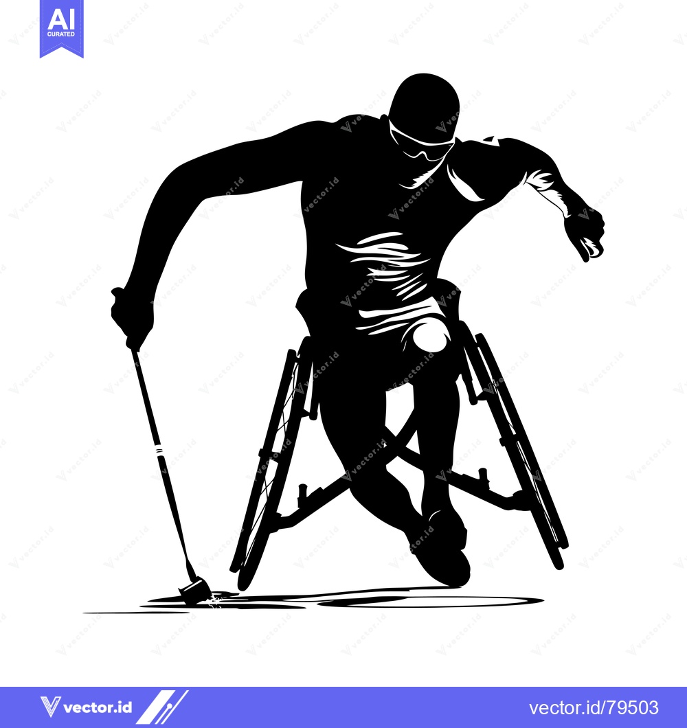 Premium Vector dari Wheelchair Athlete in Motion, Pushing with One Hand