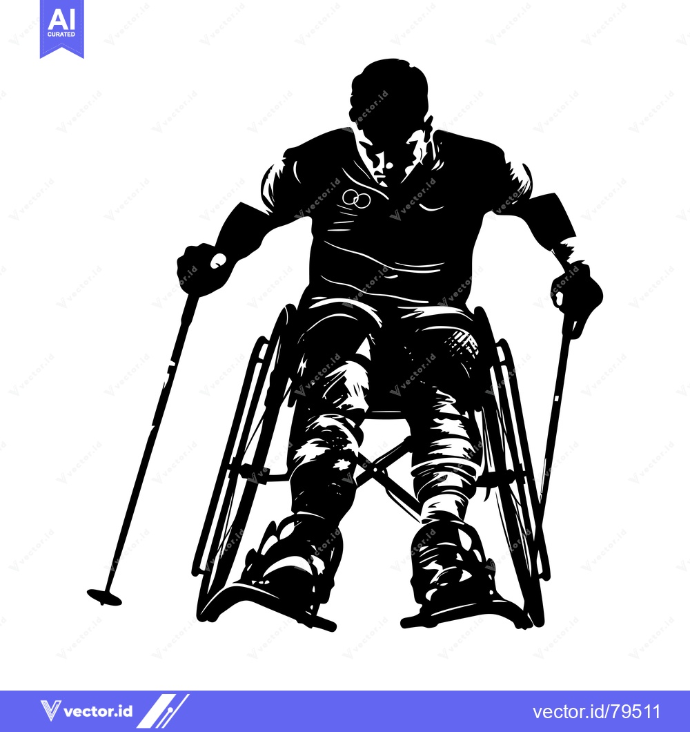 Premium Vector dari Silhouette of a wheelchair athlete skiing downhill