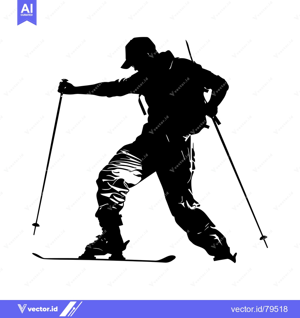Premium Vector dari Silhouette of a skier with poles and skis