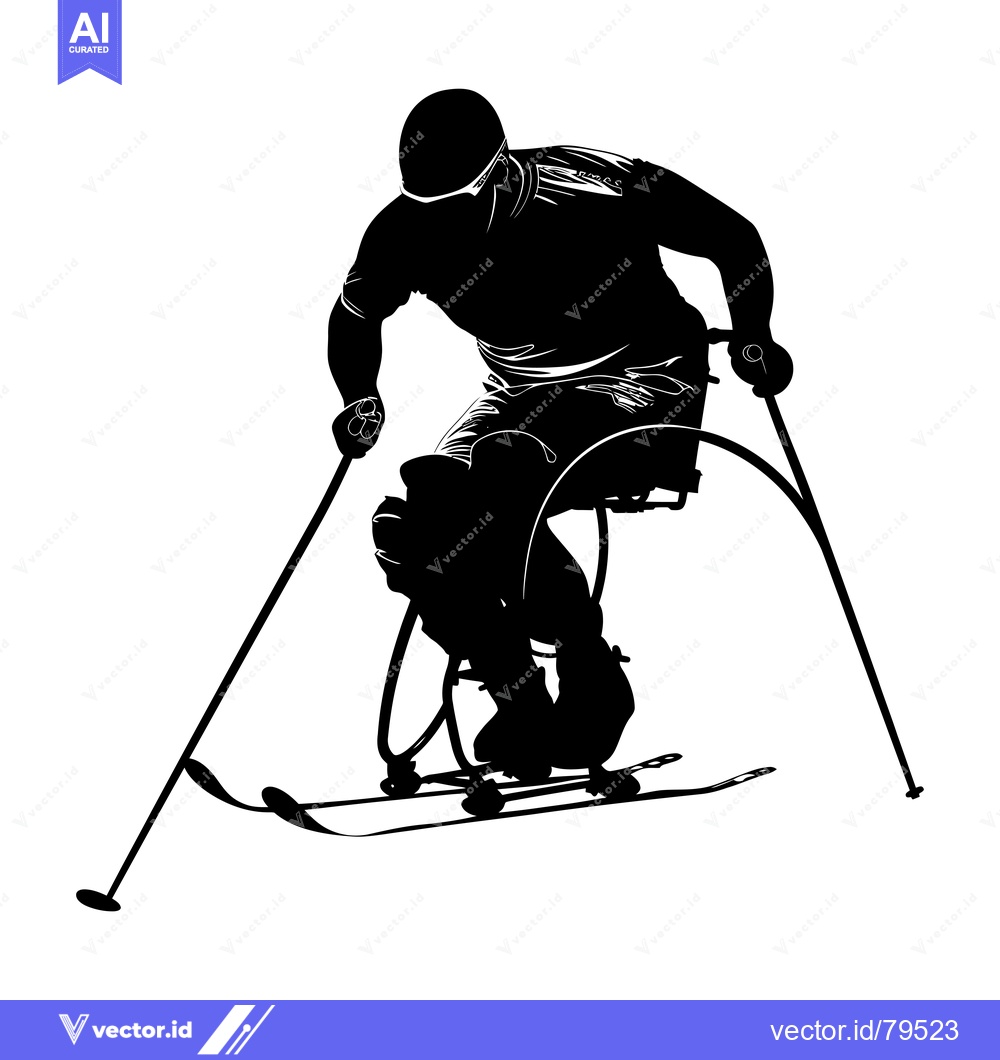 Premium Vector dari Silhouette of a Disabled Athlete Skiing Down a Slope