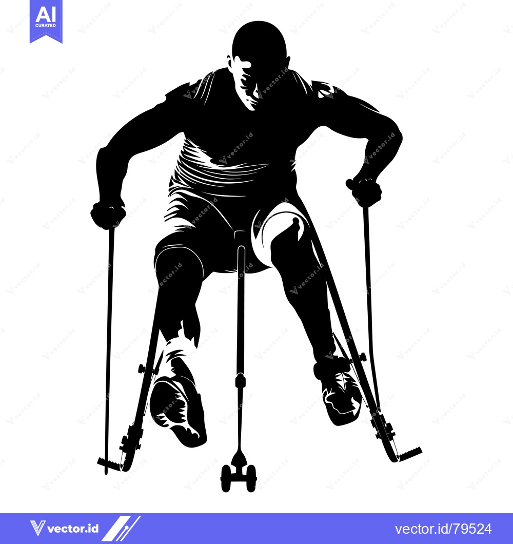 Premium Vector of Silhouette of a Male Paralympic Athlete Skiing with Two Poles